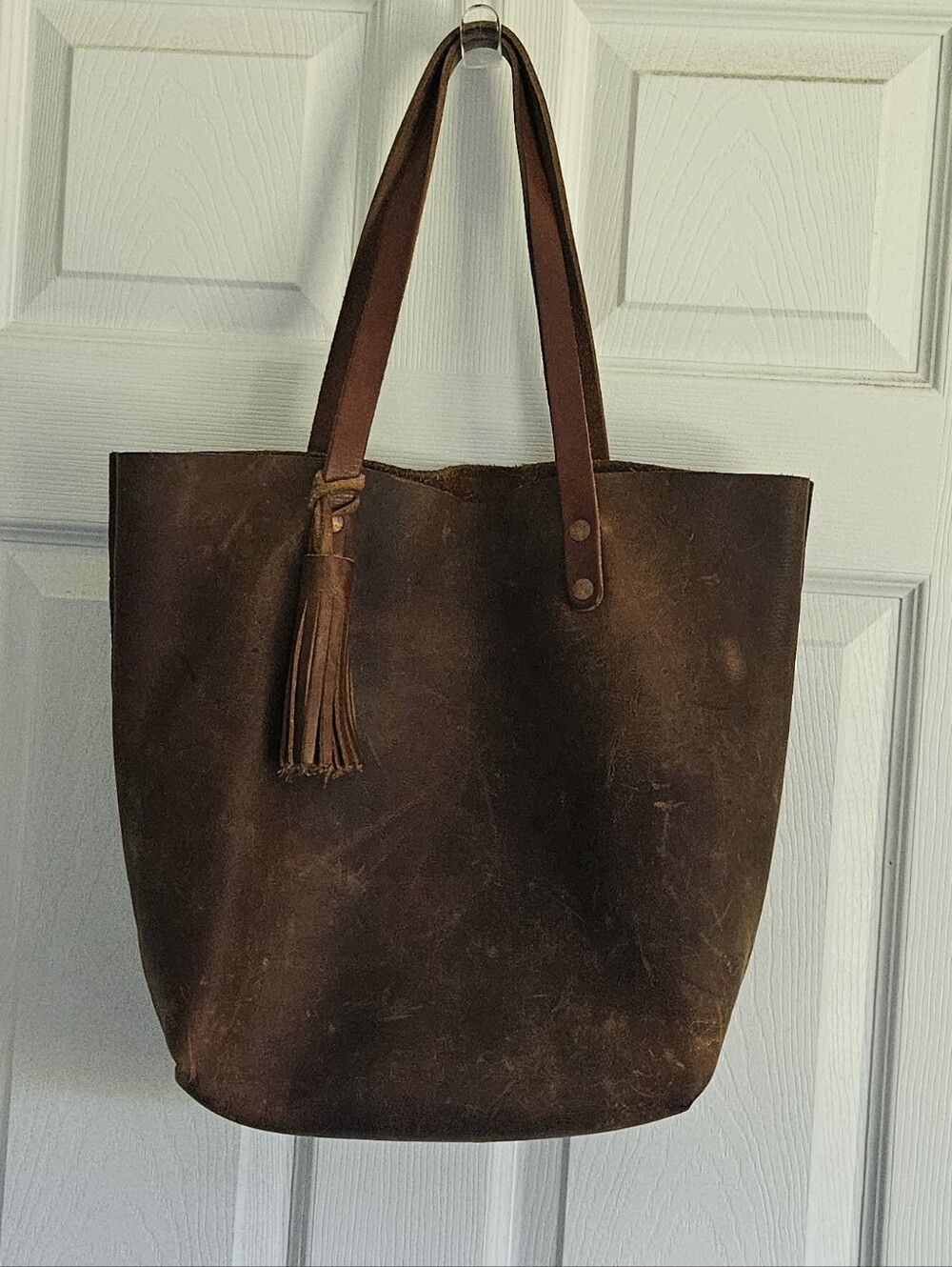 KMM & Co Classic Leather Tote Bag in Orginal Tan with Tassel